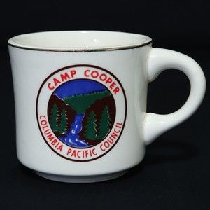 Boy Scouts VTG BSA Ceramic Mug Camp Cooper Columbia Pacific Council Gold Rim Cup